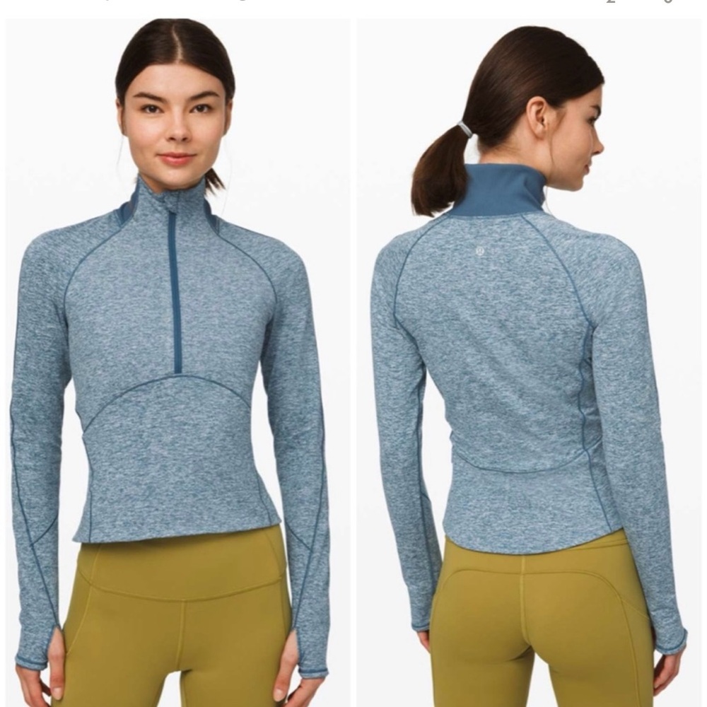 Lululemon Always Alert 1/2 Zip Heathered Petrol Blue Size 6 - Picture 11 of 11